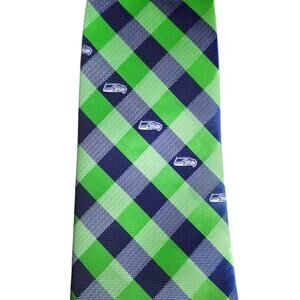 NEW Seattle Seahawks Men's Logo Necktie NFL Licensed Blue Green Plaid Logowear